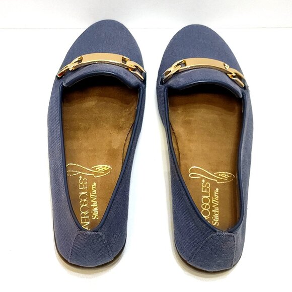 Aerosoles Close Bet Blue Fabric 103 Loafers 7M Gold Chain Detail Memory Foam NIB - Picture 8 of 13